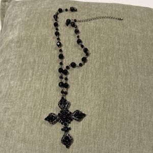 Black Beaded Cross Pendant Necklace - Women Jewelry
